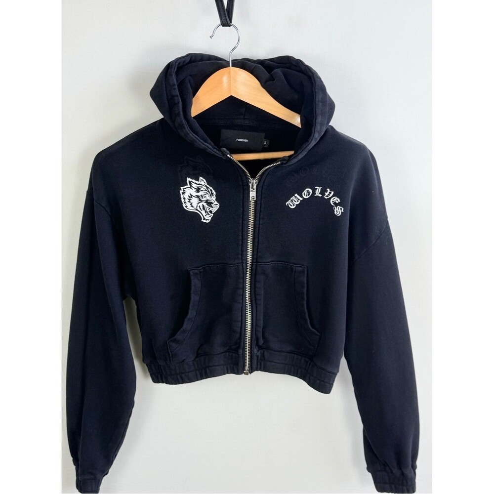 Darc Sport Wolves Cropped Zip Hoodie Black Small